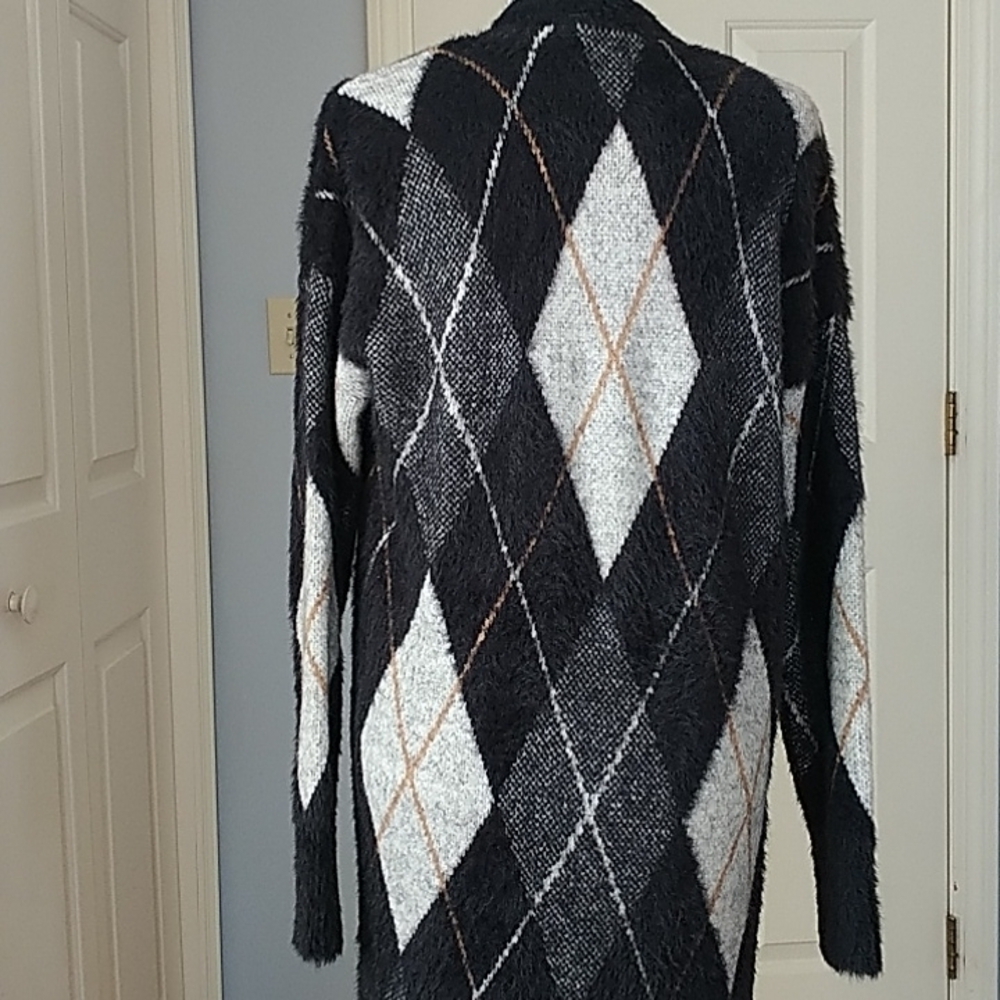 Marled Argyle Grey/Black Sweater Coat Jacket sz S - Picture 4 of 12